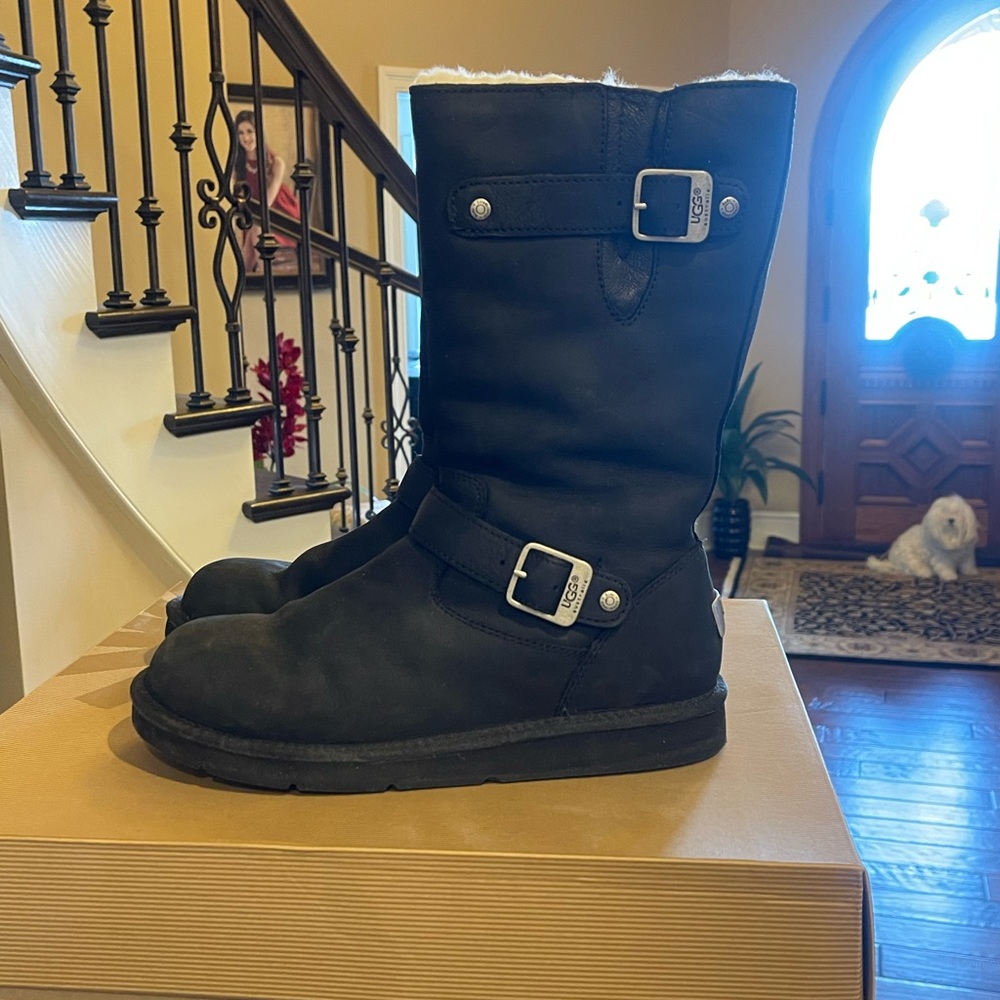 UGG Black Mid-Calf Boots with Buckles size 9 vintage moto Kensington